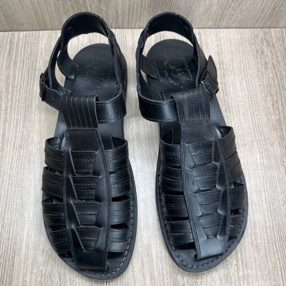 Jerusalem Barak Closed Toe Sandals Mens 46 Ankle Strap Handcrafted Leather Black - Picture 3 of 12